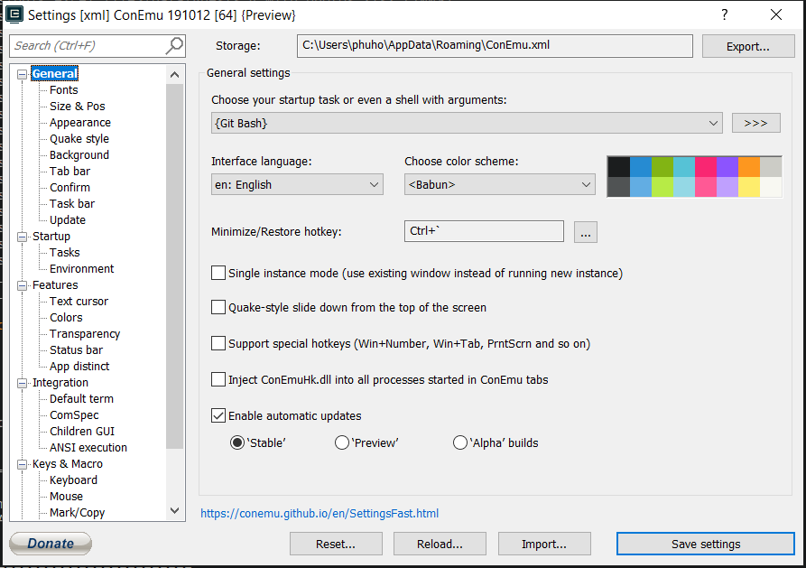 General settings General settings